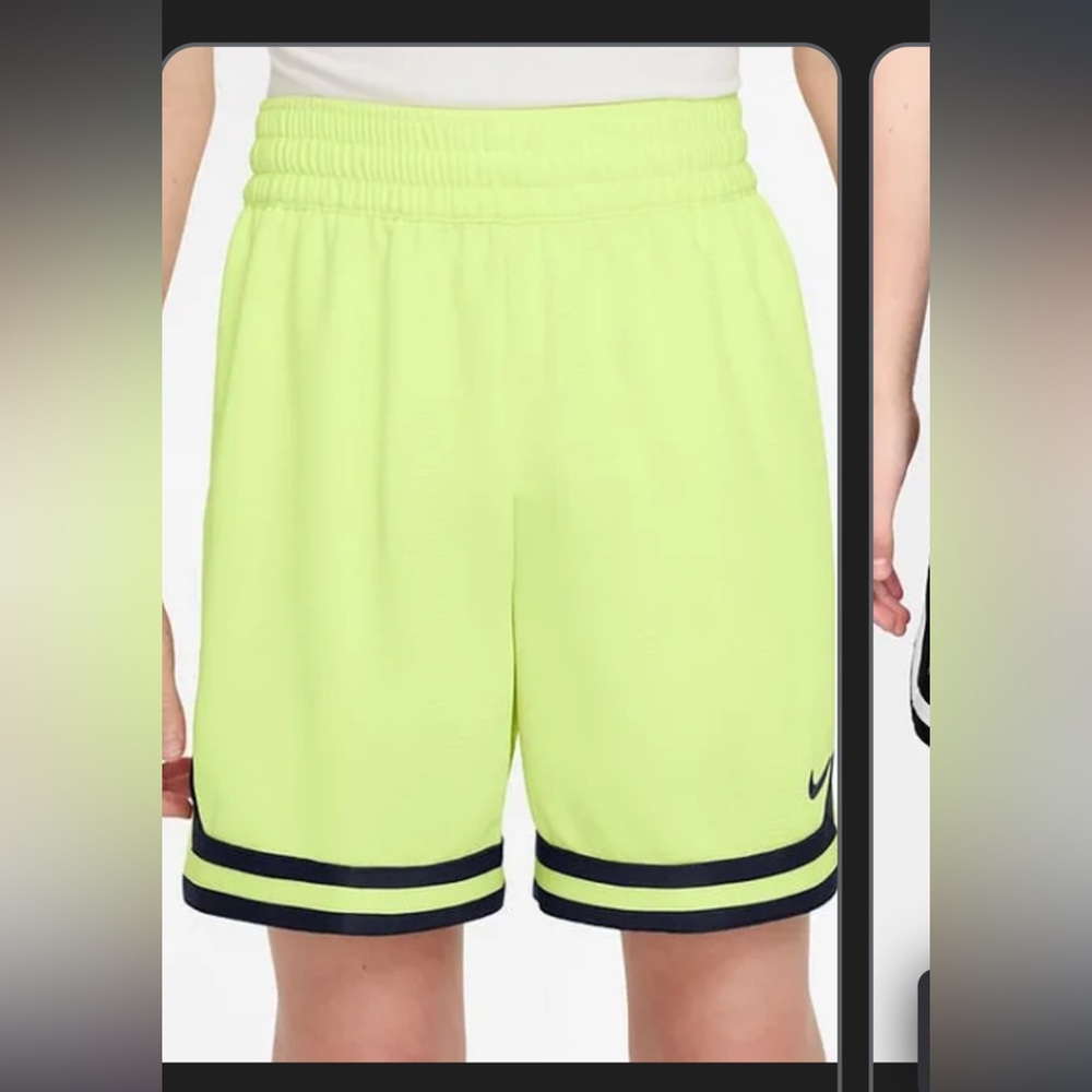 Nike Kids Neon Yellow Athletic Shorts with Navy Hem Stripes